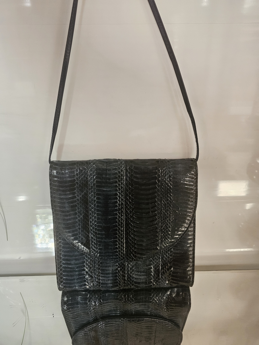 Impo Vintage  Black And Blue  Snakeskin Flap Crossbody Bag with Gold Snap